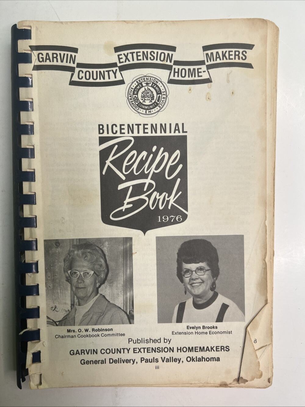 1976 Garvin County Extension Homemakers Bicentennial Recipe Cookbook OK